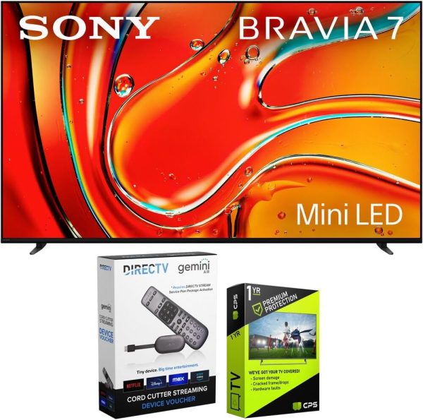 Sony BRAVIA 7 K65XR70 65 inch 4K HDR Smart QLED Mini-LED TV (2024 Model) Bundle with Redeemable DIRECTV Gemini Air Streaming Device and 1 YR CPS Enhanced Protection Pack 1