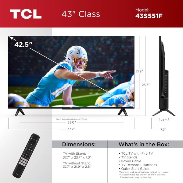 TCL 43-Inch Class S5 UHD 4K LED Smart TV with Fire TV (43S551F, 2024 Model), Dolby Vision, HDR PRO+, Dolby Atmos, Alexa Built-in with Voice Remote, Apple AirPlay 2 Compatibility, Streaming Television 3